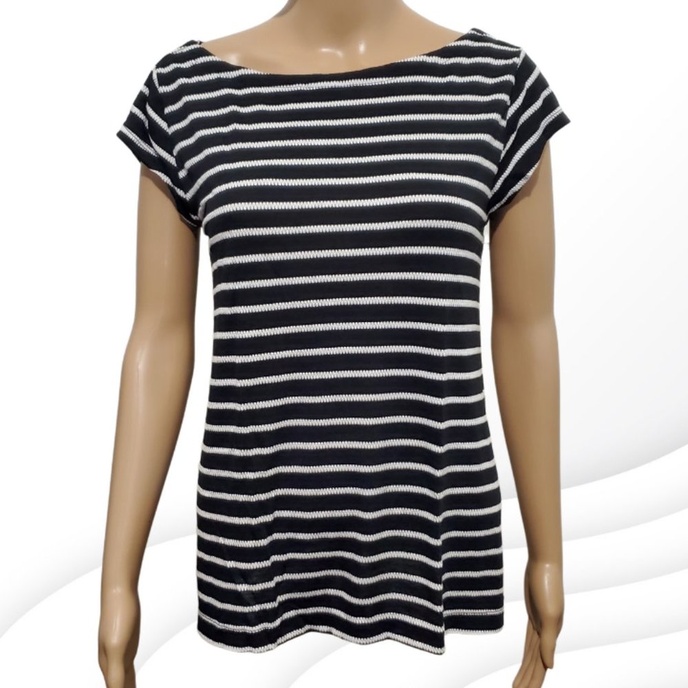 Loft Black and White Back Tie Blouse Size M